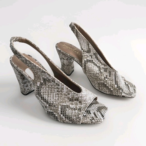 Journee Collection Shoes - Sugar Tart‎ Snakeskin Slingback Heels Sz 9 Block Heel Open Square Toe Shoes